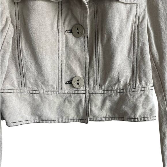 Harve Bernard Women Cropped Jacket 4 Beige Brown Trim Scabby Chic Boho Y2K Retro - Picture 7 of 15